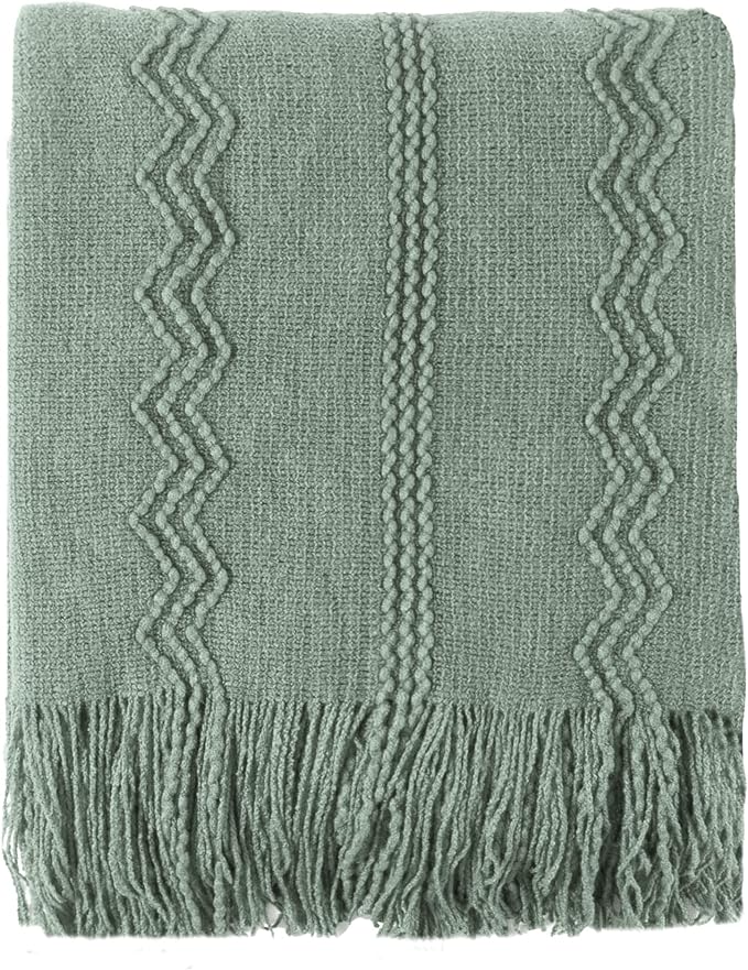 BATTILO HOME Sage Green Throw Blanket for Couch, Sage Green Decor, Knit Throw Blankets for Bed, Spring Throw Blanket Light Bl