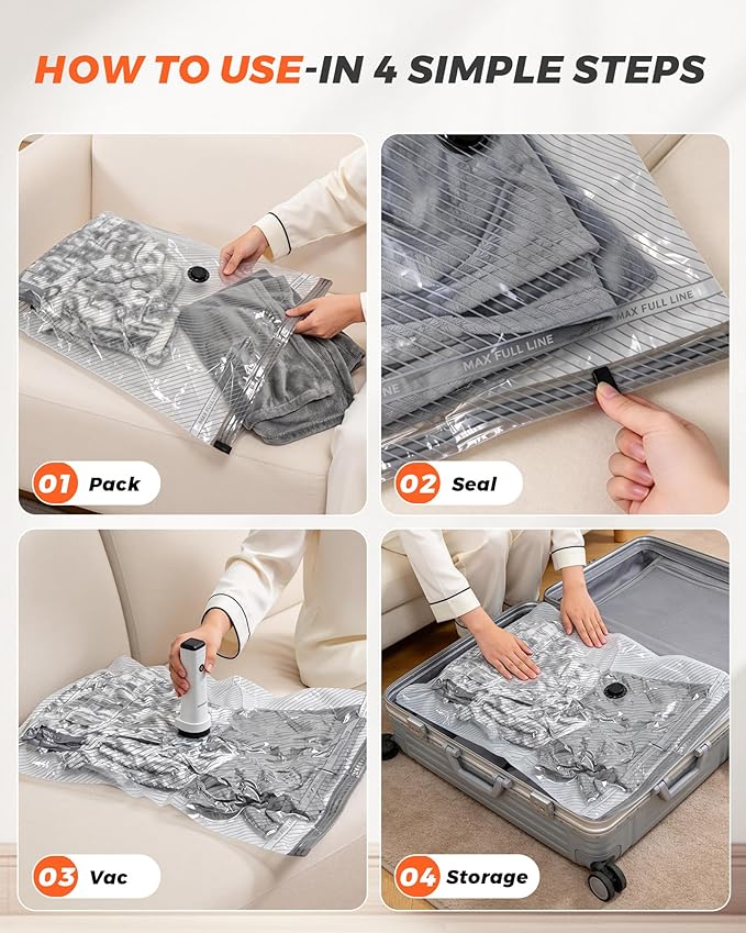 15 Pack Vacuum seal Bags for Clothing Travel with -60000Pa Electric Pump & Luggage Scale, Travel Essentials for Suitcase, Spa