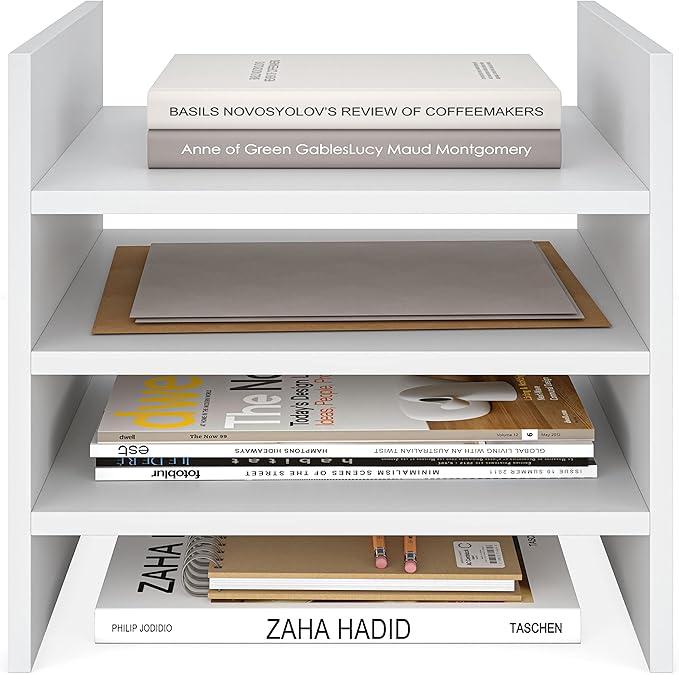 Ballucci 4-Tier Paper Sorter and File Organizer for Desk, Wood Mail Sorter, Fits into IKEA Kalax and ClosetMaid Cube Storage 