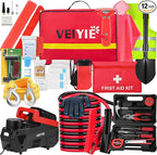 Roadside car Emergency kit, 12PCS Emergency Car Kits for Vehicles with Jumper Cables, Portable Air Compressor, Tow Strap, Sur