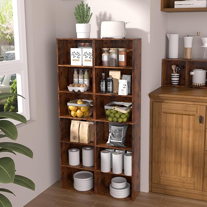 Wooden 6 Cube Storage Organizer, Vintage Brown 6 Cube Storage Shelf, 6 Tier Closet Organizers Storage Cubes Display Cubby, Ve