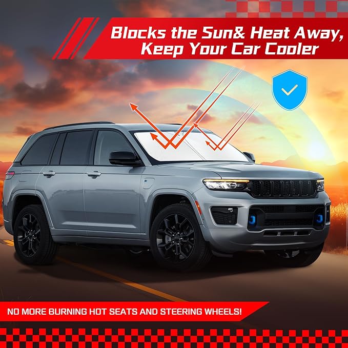 ARISMOTOR Windshield Sun Shade for Jeep Grand Cherokee/Grand Cherokee L 2011-2026, Custom Fit Foldable Front Window Sunshade Sun Visor Protector, Block UV Rays Keep Your Car Cooler