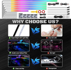 Dreamcolor Acrylic Interior Car LED Strip Light with Wireless APP, RGB 14 in 1 with 175 inches 593 Neon Car Ambient Lighting Kits, Dual Zone Music Sync LEDs Fiber Optic Strip Neon Lights for Car
