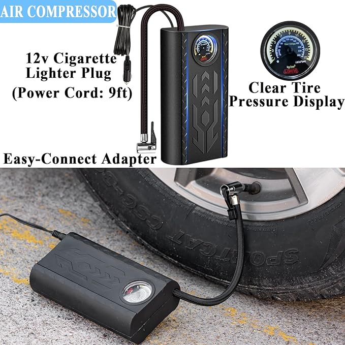 AUTODECO Car Emergency Roadside Kit with Scissor Jack, Air Compressor, Jumper Cables, Car Safety Kit, Air Wedge Bag Pump