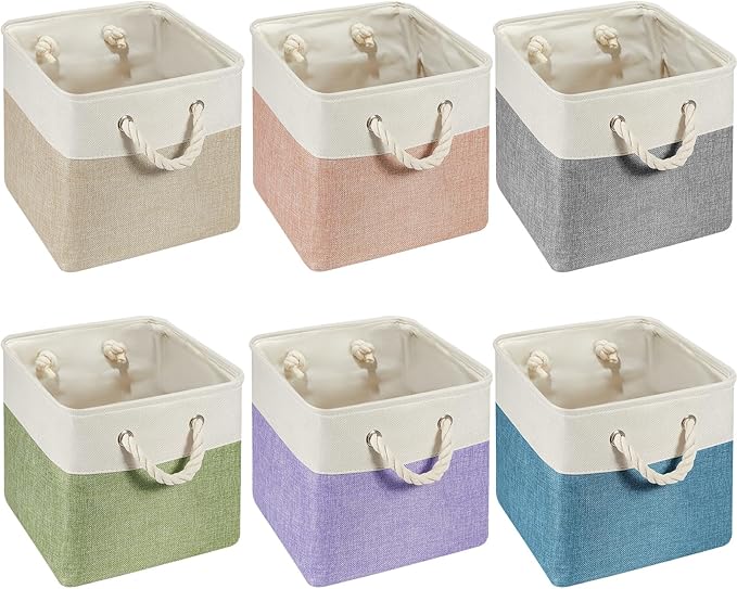 Geiserailie 6 Pcs 11 x 11 Inch Cube Storage Bins Fabric Storage Organizer Bins Foldable Cube Baskets with Sturdy Carry Handle