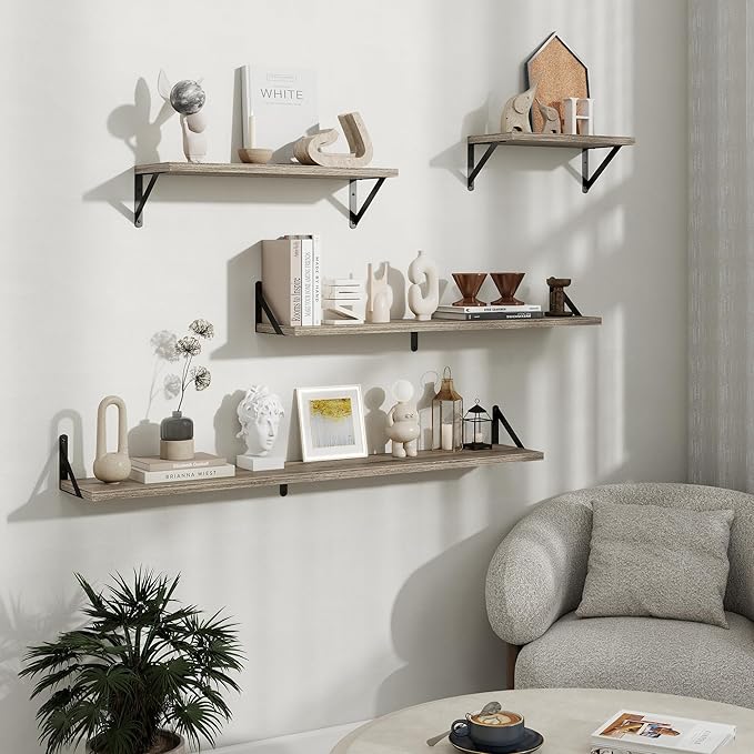 Floating Shelves, 8 Inch Deep Rustic Wood Wall Storage, 16W x 8D Wall Shelves Set of 2, Heavy Duty Metal Brackets, Industrial