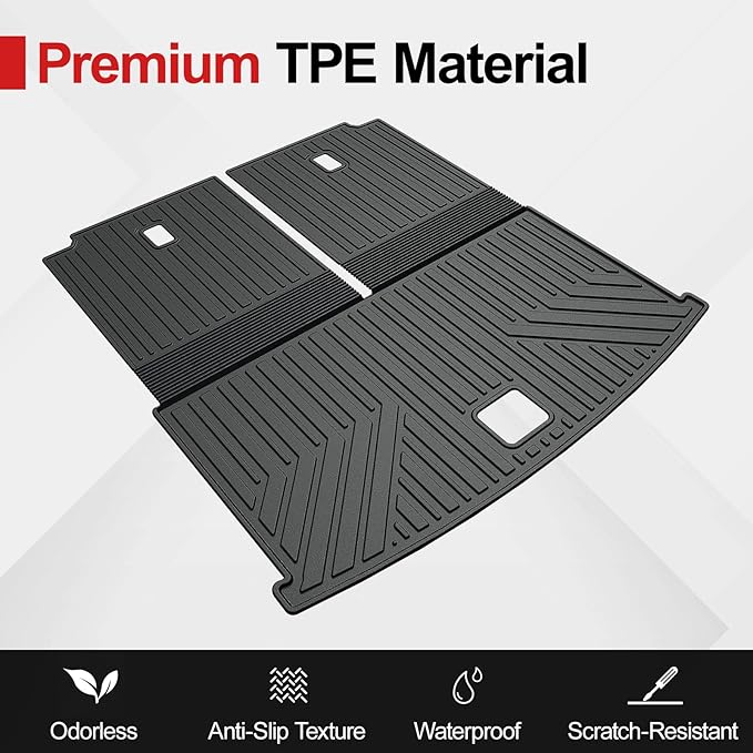 Cargo Mat for Volkswagen Atlas 2018-2025 2026 (Not for Cross Sport)-All Weather TPE Cargo Liner with Backrest Mat for VW Atlas SE SEL Peak Edition Accessories