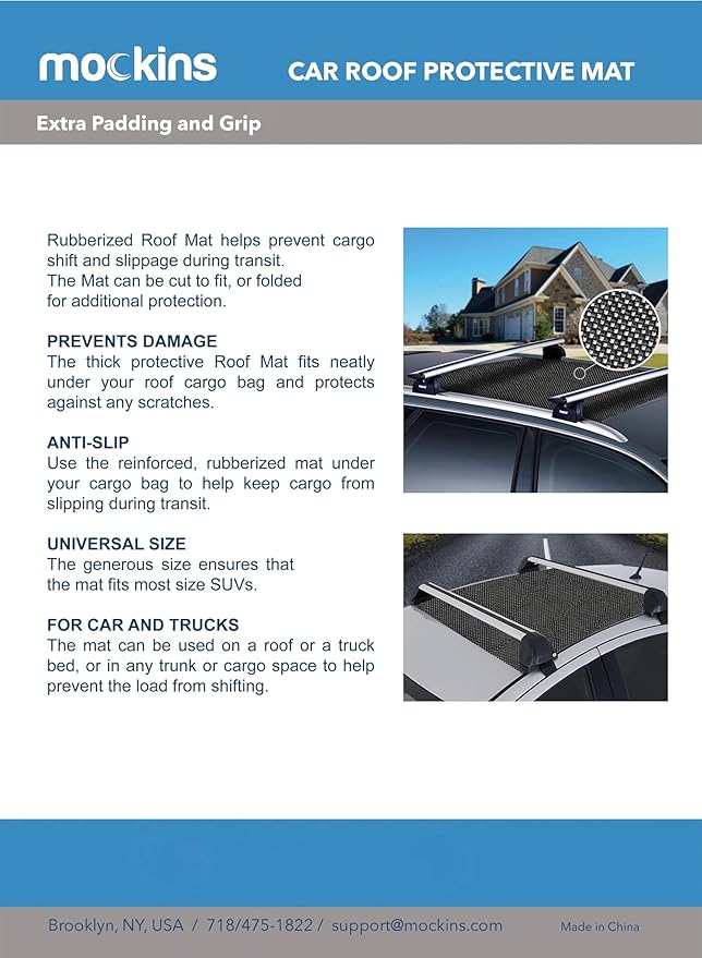 Mockins 51" x 39" Anti Slip Mat for Car Rooftop Bag | Durable Soft Roof Rack Pads | Customizable Cargo Mats for Back of SUV Truck & Van | Scratch-Resistant Car Roof Mat to Keep Cargo from Slipping