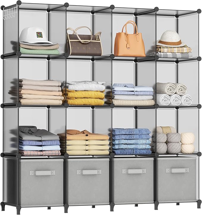 HOMIDEC Closet Organizers and Storage, 16 Cube Storage Organizer, Portable Closet Organizer Cubes Shelves for Clothes, Bedroo