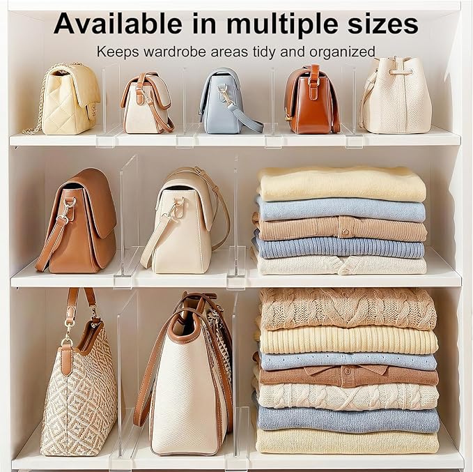 Purse Organizer for Closet Shelf Dividers: 6-inch Tall(Shorter Version) Adjustable Clear Acrylic Bag Storage Organizer for Ha