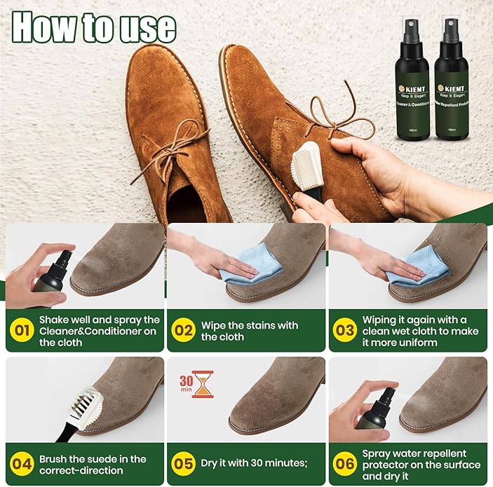 KIEMT Premium Suede and Nubuck Care kit,Leather Cleaner and Conditioner,Suede Protector Spray,Double Face Leather,Suede Clean