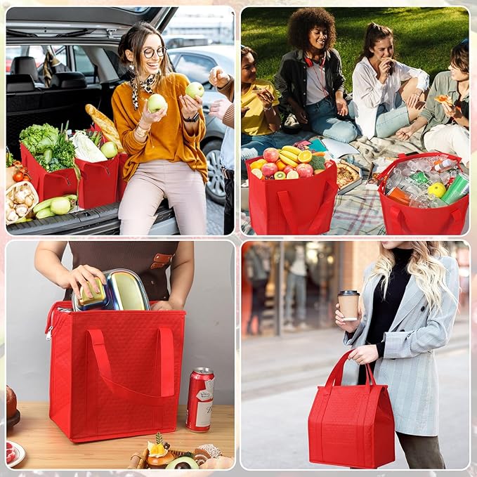 20 Pcs Insulated Shopping Bags for Groceries with Zipper & Handles, Large Foldable Cooler Bags for Hot & Cold Food