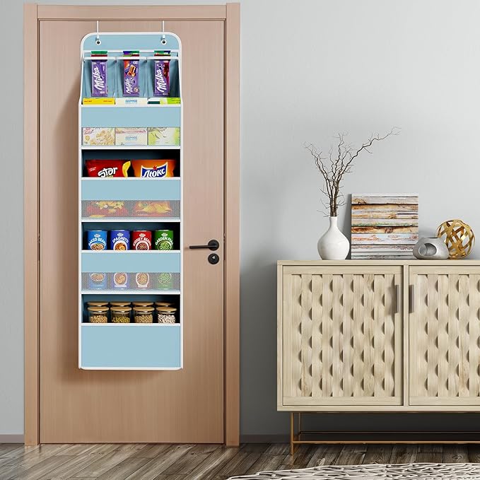 Univivi 5-Shelf Fabric Door Storage Over Door Hanging Organizer with 4 Large Pockets and 3 Small PVC Pockets Nursery Closet C