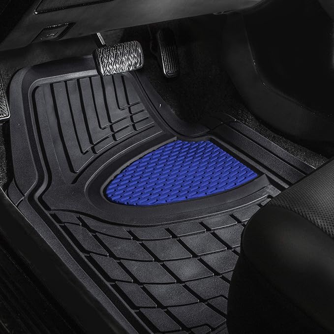FH Group Premium Liners Tall Channel Trimmable All Weather Rubber Full Set Car Floor Mats (Blue) w. Trimmable All-Season Cargo Liner (Black) - Universal Fit for Cars Trucks and SUVs