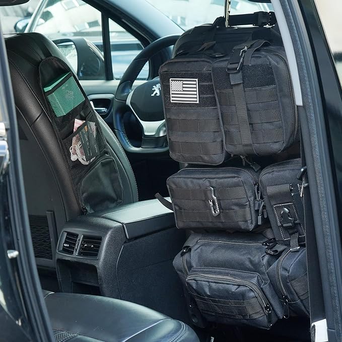 Tactical Car Seat Back Organizer,Tactical Molle Seat Back Organizer with 6 Detachable Molle Pouch,Universal Fits for Car Truck Jeep Vehicle Black