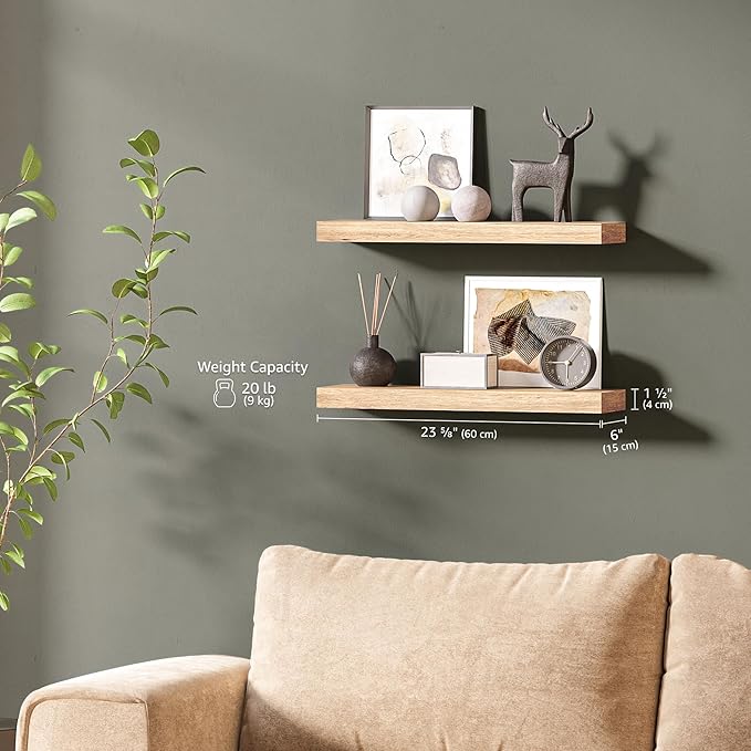 Ballucci Floating Shelves, 24" Wood Wall Shelf Set of 2, Invisible Brackets Floating Shelf Bathroom Wall Decor, Living Room, 