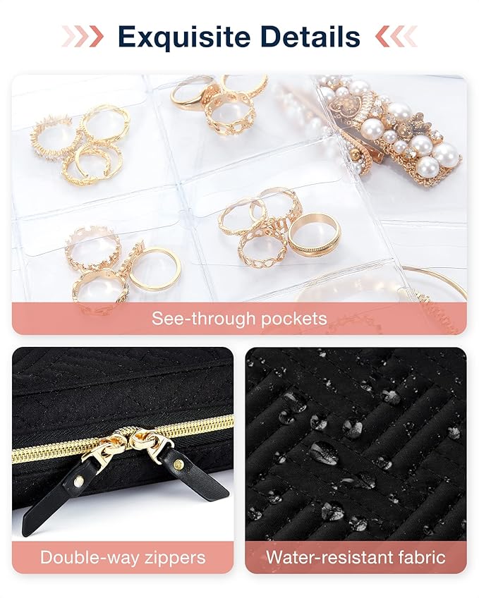BAGSMART Jewelry Travel Organizer Case for Home Jewelry Organizer Storage Ring Binder Clear Bags Zipper Rolls Pouch for Neckl