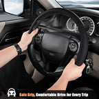 Aimato Customized Steering Wheel Cover for Honda Accord 2013-2017/Pilot 2016-2018/Crosstour 2013-2015, Thin,Anti-Slip,Scratch-Resistant Exclusive Car Accessory for Honda, Black