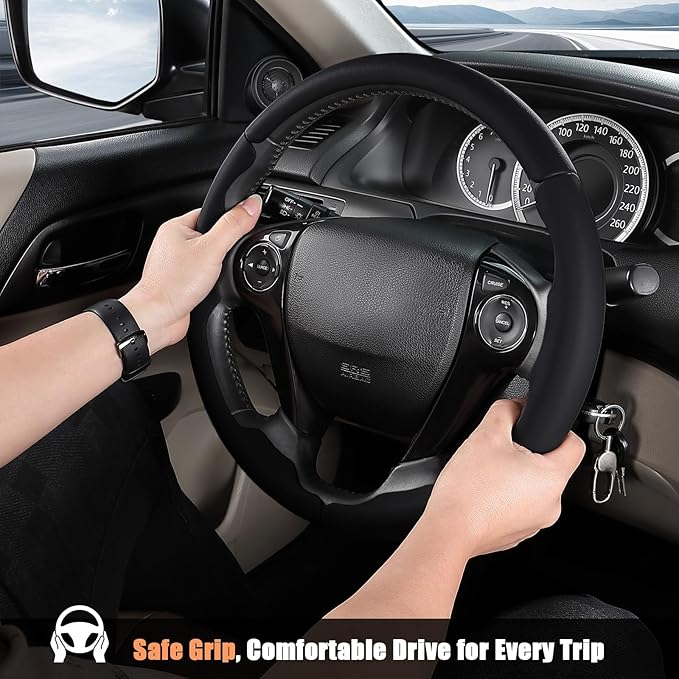 Aimato Customized Steering Wheel Cover for Honda Accord 2013-2017/Pilot 2016-2018/Crosstour 2013-2015, Thin,Anti-Slip,Scratch-Resistant Exclusive Car Accessory for Honda, Black
