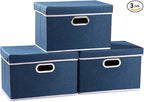 PRANDOM Collapsible Storage Bin with Lid [3-Pack] Fabric Foldable Storage Box Organizer Container Basket Cube with Cover for 