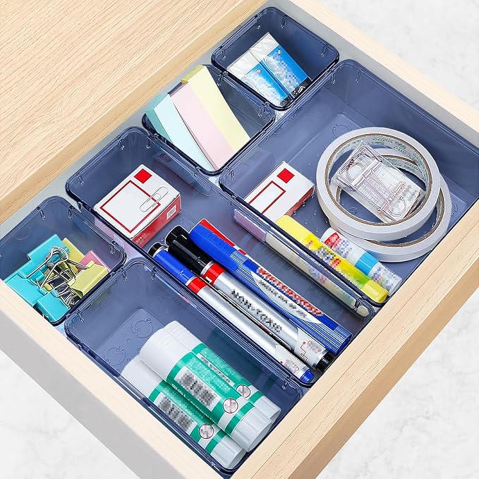 StorMiracle 13 PCS Drawer Organizer Set, 5 Varied Size Bathroom and kitchen Drawer cabinet organizer Trays, Clear Storage Bin