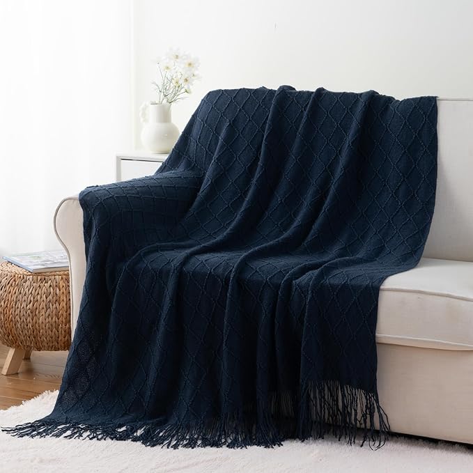 BATTILO HOME Navy Throw Blanket for Couch, Decorative Navy Blue Throw Blanket for Sofa Bed Room Decor, 50"x60"