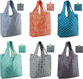 BeeGreen Reusable Grocery Bags Geometry Design - Pack of 6 Foldable Totes for Women with Pouch,X-Large 50lbs Capacity Machine Washable Polyester Sturdy Shopping Bags for Women Travel Shopping