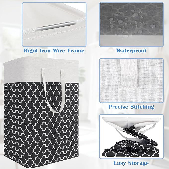 BlissTotes 3-Pack Laundry Basket, Freestanding＆Waterproof Laundry Hamper, Collapsible Tall Clothes Hamper with Easy Carry Han