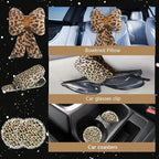 19 Pcs Fluffy Car Accessories Set,Fluffy Plush Leopard Print Steering Wheel Covers,Plush Head Pillow,Pillowcase,Eyeglasses Clip,Car Accessories for Women. (Brown)