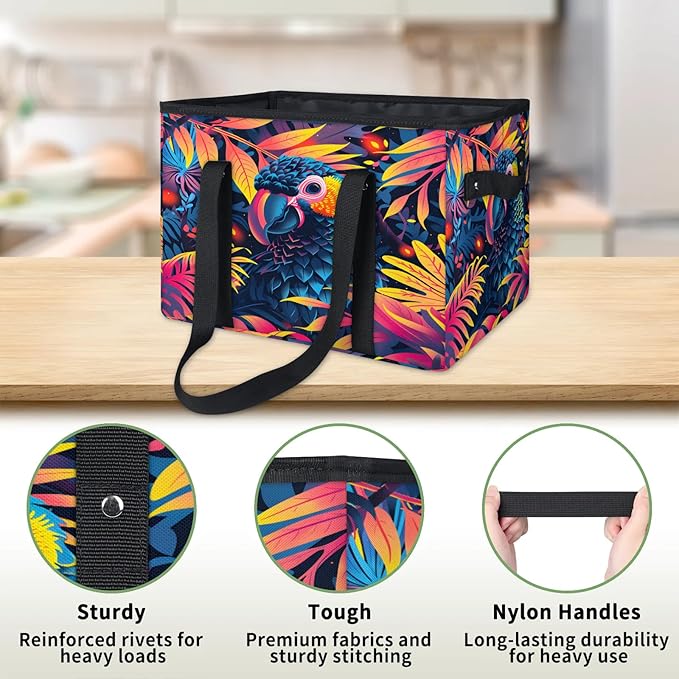 Reusable Grocery Bag, Foldable Large Shopping Tote Bag for Groceries Kitchen Picnic Car Trunk