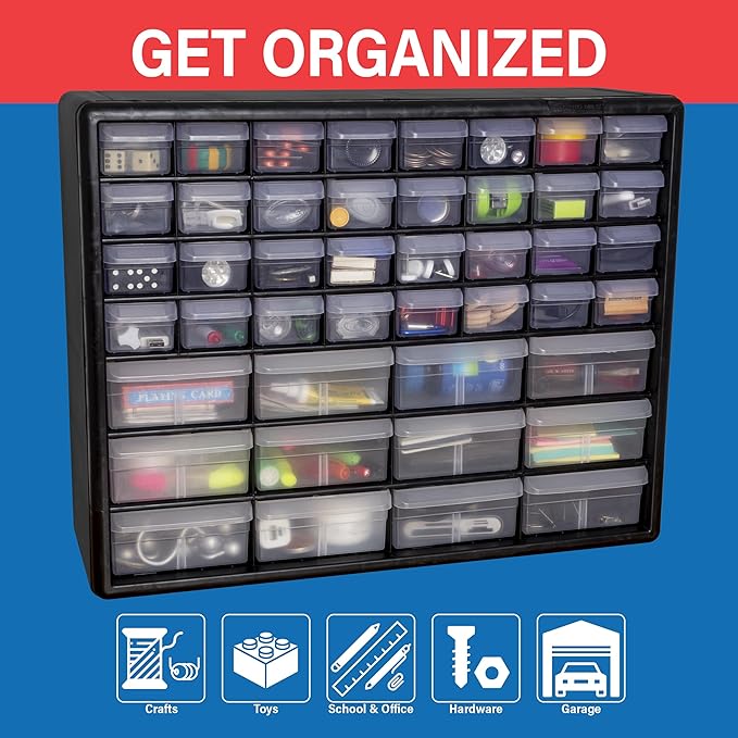 Akro-Mils 44-Drawer Plastic Drawer Storage Cabinet for Garage Organization, Bead Organizer, Building Bricks Storage, Teacher 