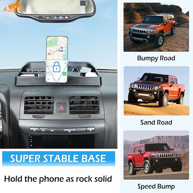Aunginsy Center Console Dash Storage Tray with Magnetic Suction Phone Holder Compatible with Hummer H3 2005-2009, Dashboard Multi-Functional Mobile Phone Mount Storage Box Organizer Tray Accessories