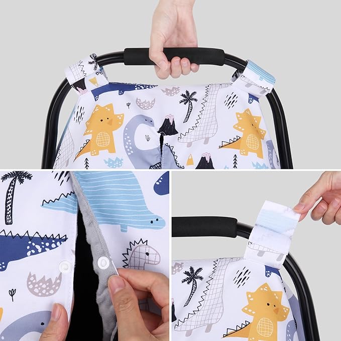 Rquite Baby Car Seat Cover, Carseat Covers Baby Boy, Minky Infant Car Seat Cover Winter, Peekaboo Opening Car Seat Canopy, Mu