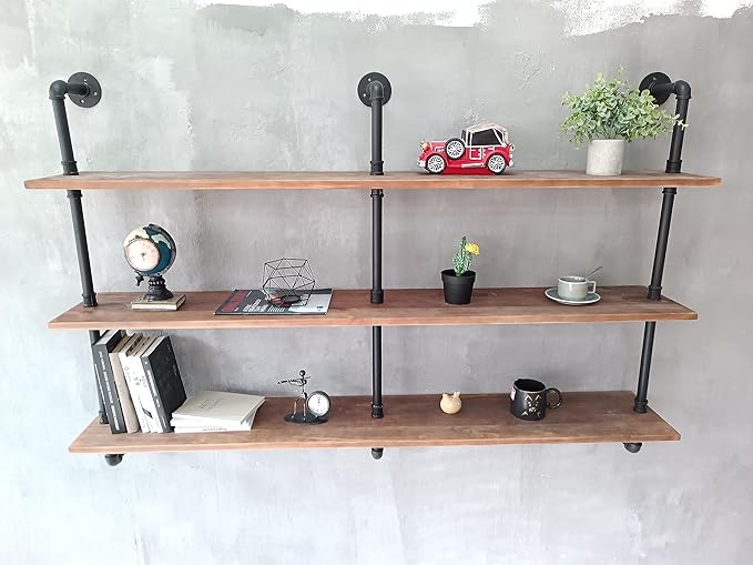 Floating Shelves for Wall Bookshelf Industrial Pipe Shelving Shelves Natural Wood Planks 60 inch Rustic Wall Shelves Hanging 