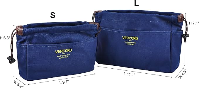 Vercord Canvas Handbag Organizers, Sturdy Purse Insert Organizer Bag in Bag, 10 Pockets Navy Blue Large