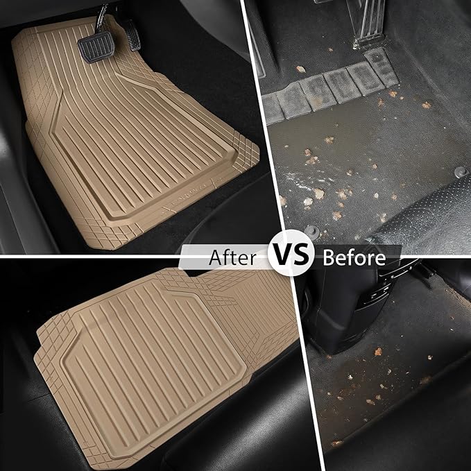 CAR PASS Heavy Duty Rubber Floor Mats for Car, Waterproof Liner Deep Dish Car Mats Full Sets, Universal Trim to Fit for SUV Truck Sedans Vans, All Weather Automotive Floor Mats 3pcs, Solid Beige