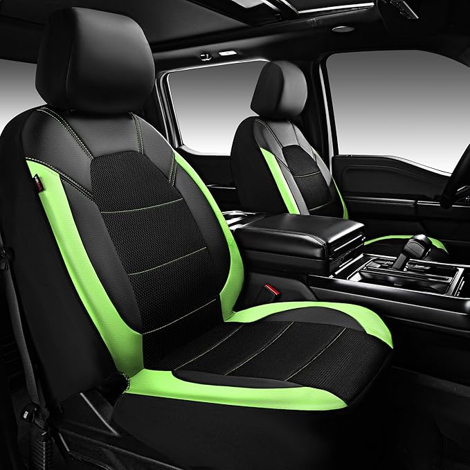 CAR PASS Leather Car Seat Covers Front Seats only, with Air Mesh Front Seat Covers Breathable, Cool Automotive Seat Covers 2 