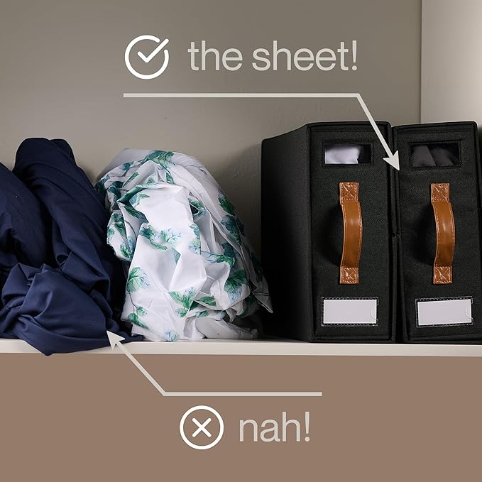 LOFT + IVY Sheet Organizers and Storage – Bed Sheet Holders Box for Linen Closet, Foldable Bedding Storage with Handles, Labe