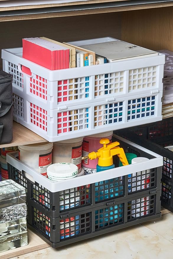 Aebeky 3-Pack Plastic Collapsible Storage Crates-30L,Foldable Plastic Crates for Storage (White)