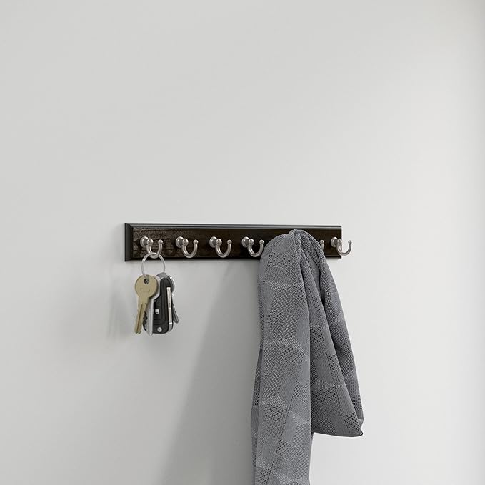 Franklin Brass Key Tidy (1-Pack) Matte Black Key Holder 14' Wall Mount Small Item Rack 7 Hooks for Wall, Hallway, Entry Keych