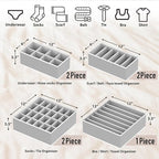 Simple Houseware Closet Underwear Organizer Drawer Divider Assorted 7 Pieces, Gray