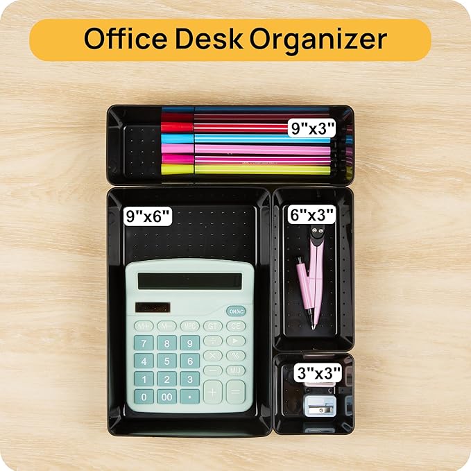 Vtopmart 25 PCS Office Desk Drawer Organizers Set, 4-Size Versatile Plastic Drawer Organizer Trays, Storage Bins for Desk Acc