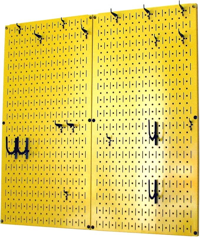 Wall Control Kitchen Pegboard Organizer Pots and Pans Storage Rack Organization Kit with Yellow Pegboard and Black Accessorie