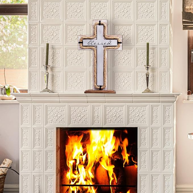 OKSQW Wall Wooden Cross with Wooden Base Christians Crosses Spiritual Religious Cross Christmas Wall Hanging Handmade Wood He