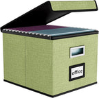 Huolewa File Organizer Box with Lid, Collapsible File Folder Organizer for Office Document Storage, Filing Box with Plastic S