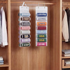 Over The Door Hoodie Organizer, Double Sided Holds 16 Hoodies, White Hanging Storage with 2 Hooks and Rope for Door Closet Ca