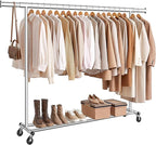 SONGMICS Cabideiro com Rodas, Suporte Resistente para Roupas, Arara Portátil com Barra Extensível, Capacidade de Carga 150 kg