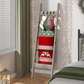 Hzuaneri Blanket Ladder for Living Room, Decorative Quilt Rack with 4 Removable Hooks, 5-Tier Farmhouse Ladder Holder Shelf O