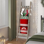 Hzuaneri Blanket Ladder for Living Room, Decorative Quilt Rack with 4 Removable Hooks, 5-Tier Farmhouse Ladder Holder Shelf O