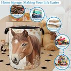 Horse Flowers Laundry Basket Collapsible Laundry Hamper Oxford Storage Bin for Clothes Storage, Toy Organizer, Books and Sund